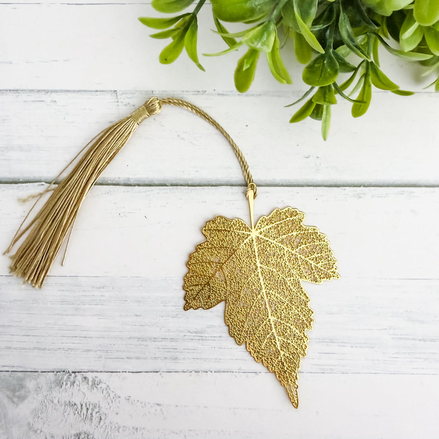 Gold Leaf Metal Bookmark with Tassel
