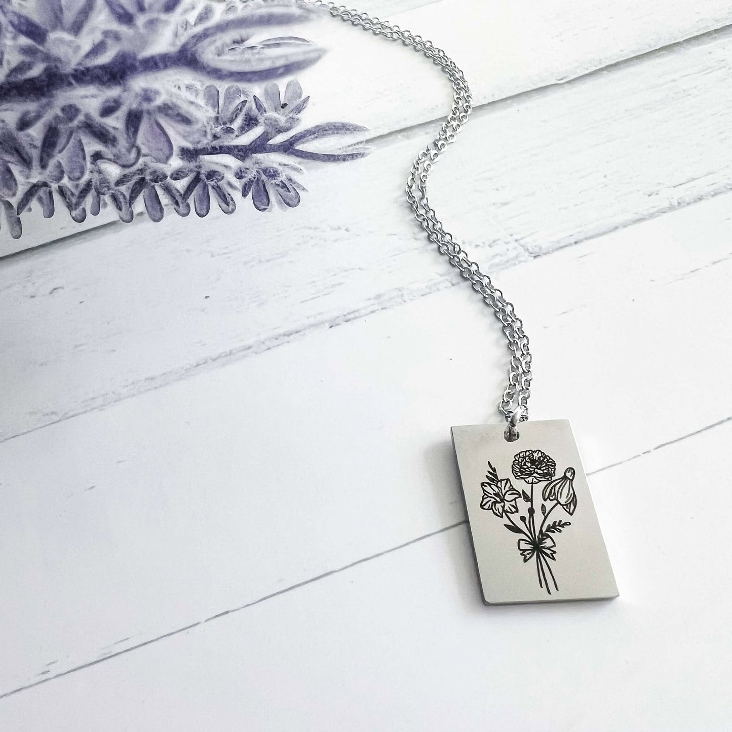 Birth Flower Rectangle Pendent