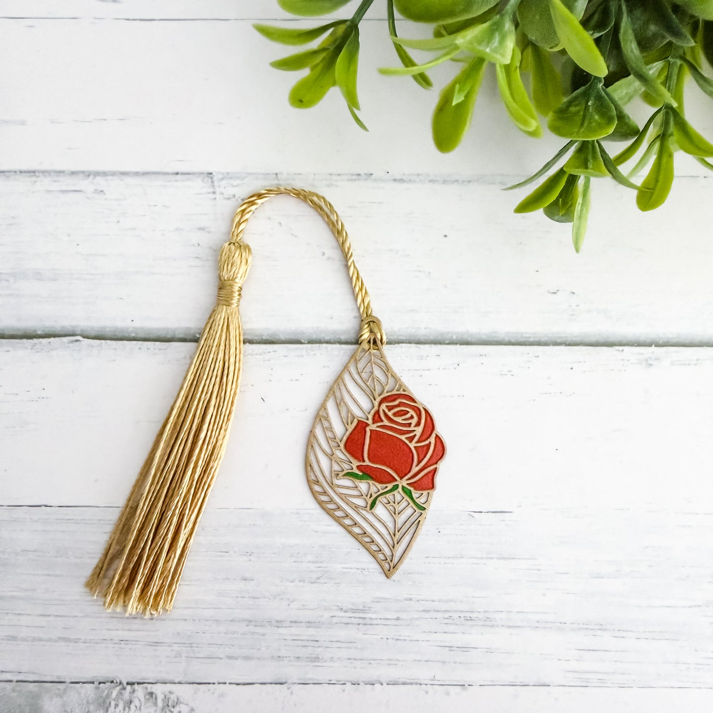 Rose Leaf Metal Bookmark with Tassel