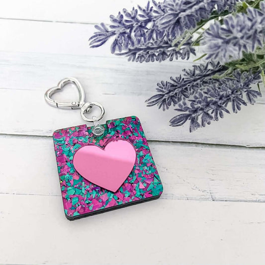 3D Mirrored Heart NFC Keychain/Bag Tag