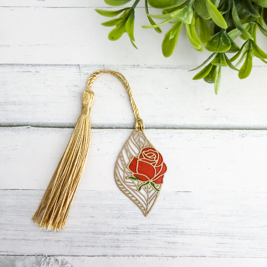 Rose Leaf Metal Bookmark with Tassel
